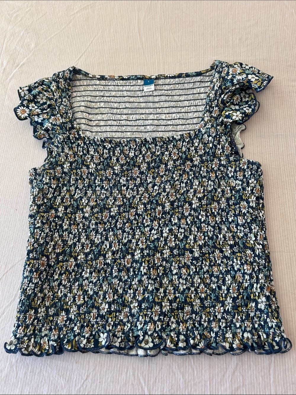 Old Navy Navy Floral Smocked Square-Neck Crop Top